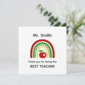 Teacher Thank You Card, Rainbow & Red Apple カード (スタンド正面)