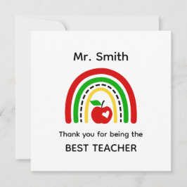 Teacher Thank You Card, Rainbow & Red Apple カード