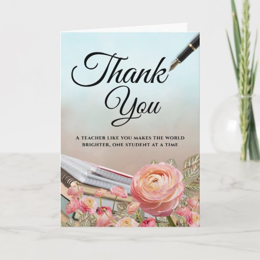 Teacher Thank You Card with Stationery Accents カード (正面)