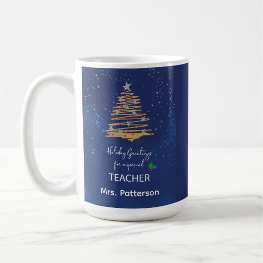 Teacher Thank You Christmas Ornament with Navy Tre コーヒーマグカップ (左)