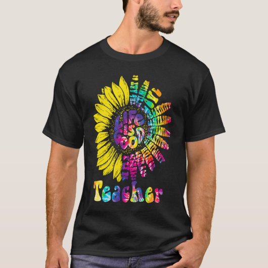 Teacher Tie Dye Teaching Daisy Sunflower Hippie Wo Tシャツ (正面)