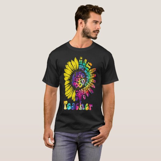 Teacher Tie Dye Teaching Daisy Sunflower Hippie Wo Tシャツ (正面フル)