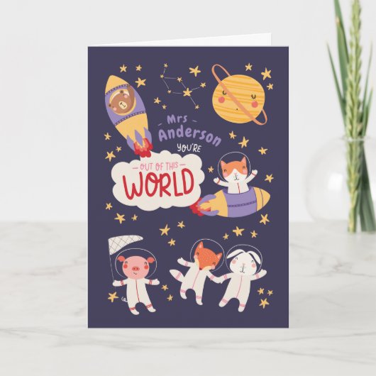 Teacher Valentine Card from Student | Cute Animals カード (正面)