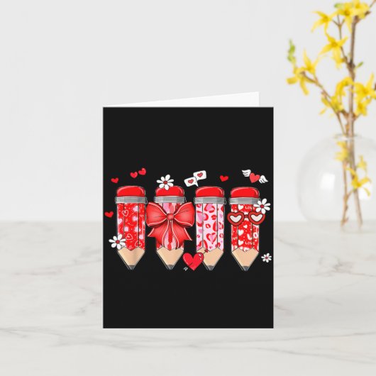 Teacher Valentine Coquette Bow Pencil Teacher Vale カード (黄色い花)