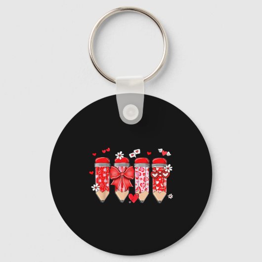 Teacher Valentine Coquette Bow Pencil Teacher Vale キーホルダー (正面)