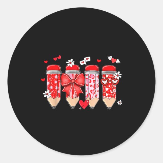 Teacher Valentine Coquette Bow Pencil Teacher Vale ラウンドシール (正面)