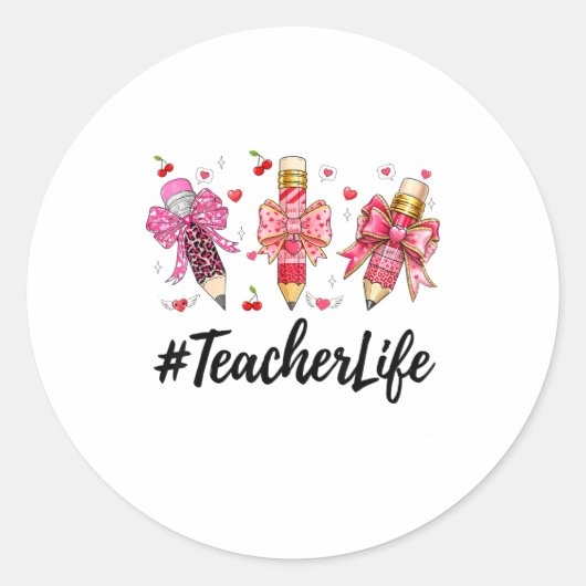 Teacher Valentine Coquette Bow Teacher Valentines  ラウンドシール (正面)