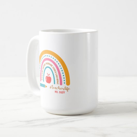#Teacherlifeレインボーパーソナライズされた先生 コーヒーマグカップ (正面左)