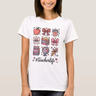 #TeacherLife Cute Pink Coquette Bow School Supplie Tシャツ