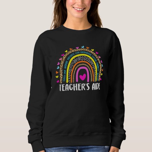 Teacher's Aide Boho Leopard Rainbow back to school スウェットシャツ (正面)