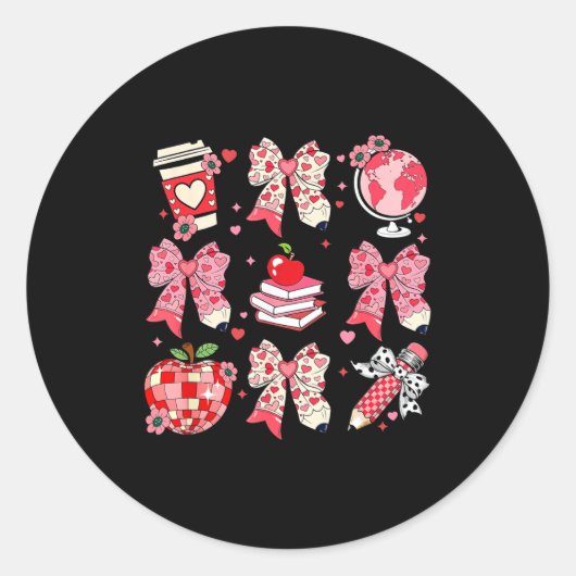 Teaching Is A Work Of Heart Pencil Bow Teacher Val ラウンドシール (正面)