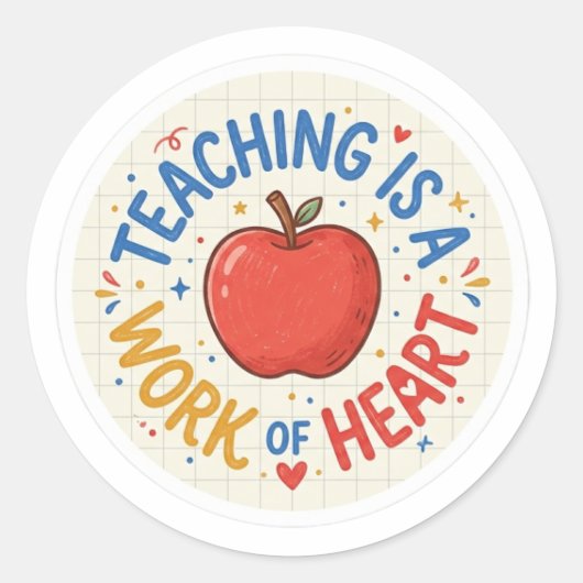  Teaching is a Work of Heart Red Apple Teacher Sti ラウンドシール (正面)