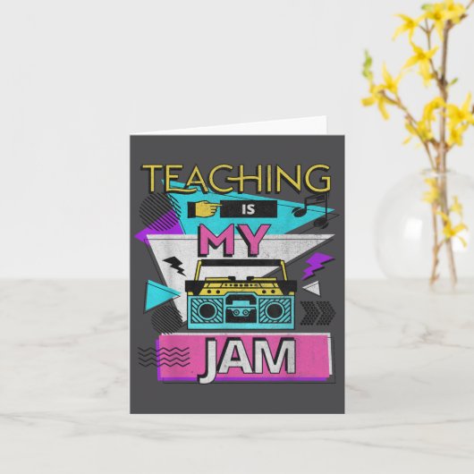 Teaching Is My Jam Funny Retro Teacher Back To Sch カード (黄色い花)