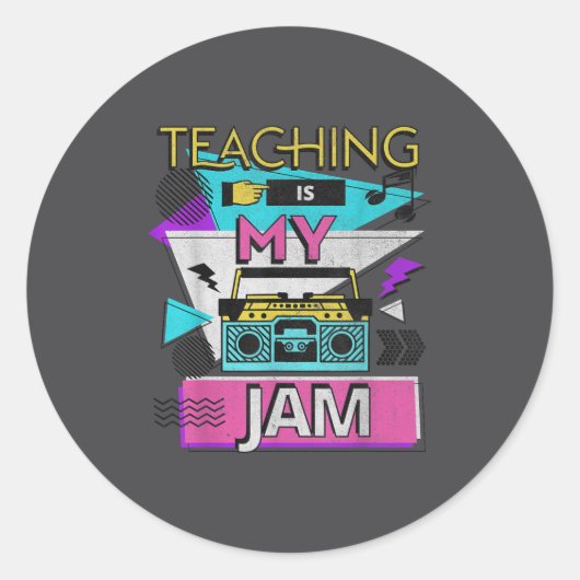 Teaching Is My Jam Funny Retro Teacher Back To Sch ラウンドシール (正面)