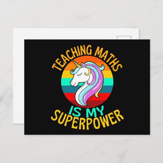 Teaching Maths Is My Superpower Unicorn ポストカード (正面/裏面)