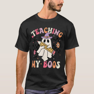 Teaching My Boos Teacher Cute Ghost Groovy Teacher Tシャツ