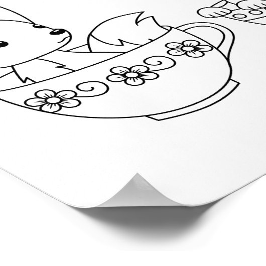 Teacupキツネ – カップ着色ページの赤ちゃん動物 ポスター (角)