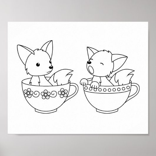Teacupキツネ – カップ着色ページの赤ちゃん動物 ポスター (正面)