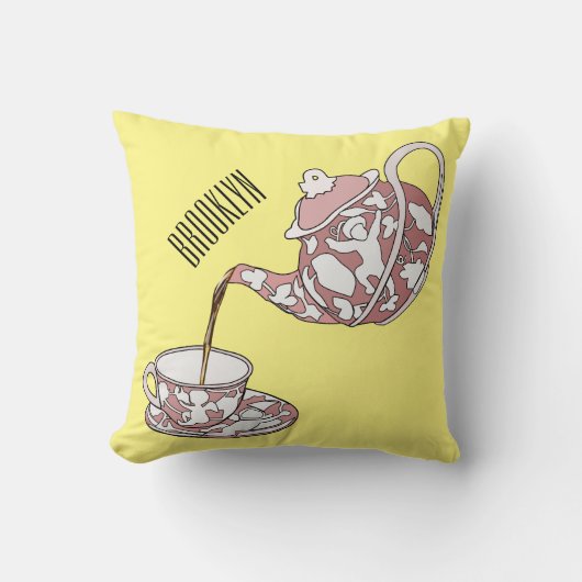 Teacupセットカートゥーンイラストレーション クッション (正面)