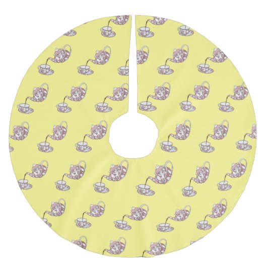 Teacupセットカートゥーンイラストレーション ブラッシュドポリエステルツリースカート (正面)