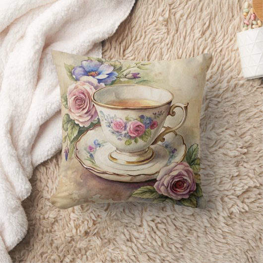 Teacup and Flowers クッション (ブランケット)
