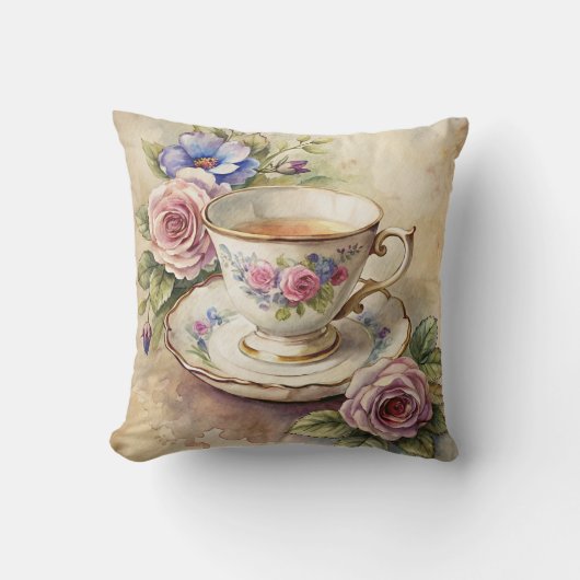 Teacup and Flowers クッション (正面)