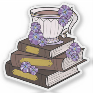 Teacup and Stack of Books シール