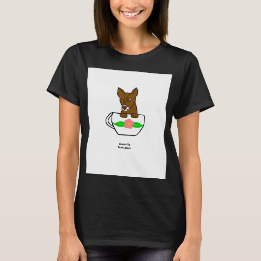 Teacup Chihuahua Women's Black Basic Tシャツ (正面)