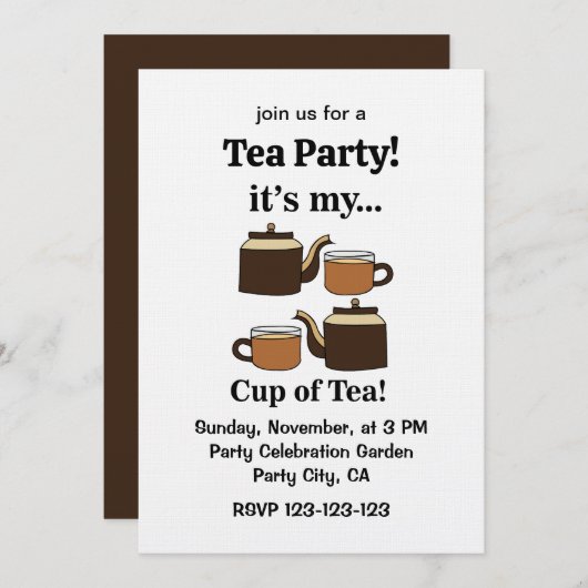 Teacup Teapot Its My Cup of Tea Party 招待状 (正面/裏面)