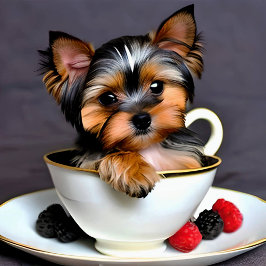 Teacup Yorkie Puppy in a Teacup Poster ポスター