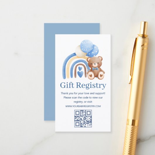 teady bear baby Shower gift registry qr code  エンクロージャーカード (正面/裏面インサイチュ)