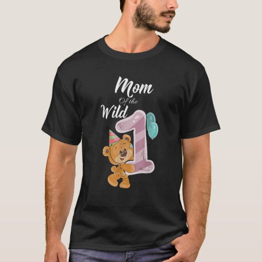 Teady Bear Mom Of The Wild One 1 Birthday Kids Tシャツ (正面)