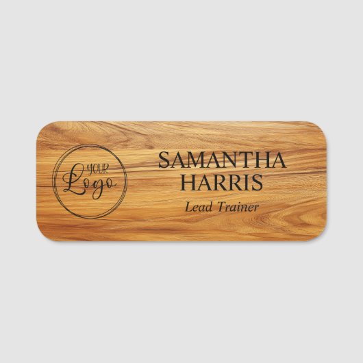 Teak Wood Image Logo 名札 (正面)