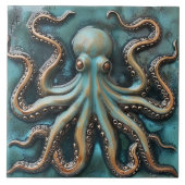 TealとCopper 3D効果水産タコ タイル (正面)