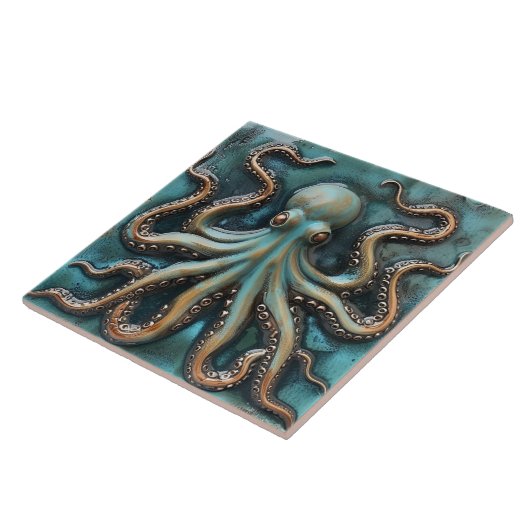 TealとCopper 3D効果水産タコ タイル (側面)