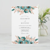 Teal Abstract Floral Romance Wedding 招待状 (スタンド正面)