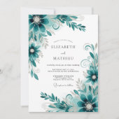 Teal Abstract Flourish Wedding 招待状 (正面)