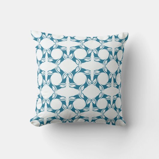 Teal Abstract Geometric Leaf Throw Pillow クッション (正面)