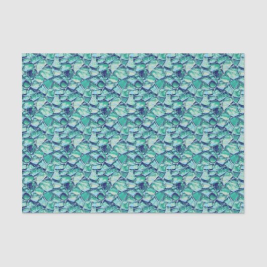Teal Abstract Mosaic Sea Glass Faux Texture 薄葉紙 (正面)