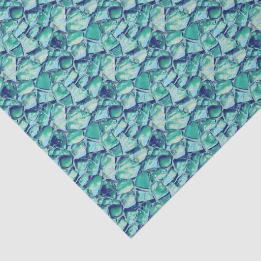 Teal Abstract Mosaic Sea Glass Faux Texture 薄葉紙 (詳細)