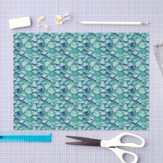 Teal Abstract Mosaic Sea Glass Faux Texture 薄葉紙 (クラフト)