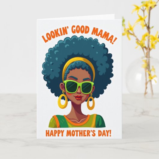 Teal Afro Mothers Day Card カード (黄色い花)