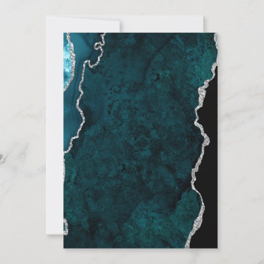 Teal Agate Silver Script Wedding Save the Date 招待状 (裏面)
