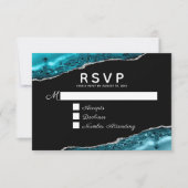 Teal Agate Silver Wedding RSVP Card (正面)