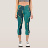 Teal Agate Waves – Abstract Marble with Gold カプリレギンス (正面)