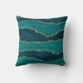 Teal Agate Waves – Abstract Marble with Gold クッション (裏面)