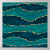 Teal Agate Waves – Abstract Marble with Gold ポスター (正面)