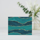 Teal Agate Waves – Abstract Marble with Gold ポストカード (スタンド正面)
