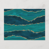 Teal Agate Waves – Abstract Marble with Gold ポストカード (正面)
