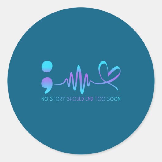 Teal & Purple Semicolon Suicide Prevention Awa ラウンドシール (正面)
